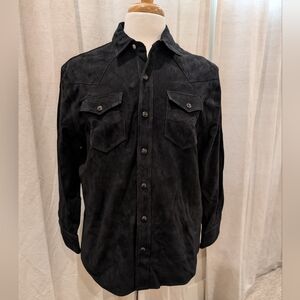RRL Black Suede Button-Up Shirt Size L